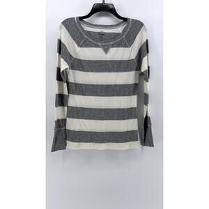 OLD NAVY Women's White-Gray Rib Striped Scoop-Neck Long Sleeve Top SZ L